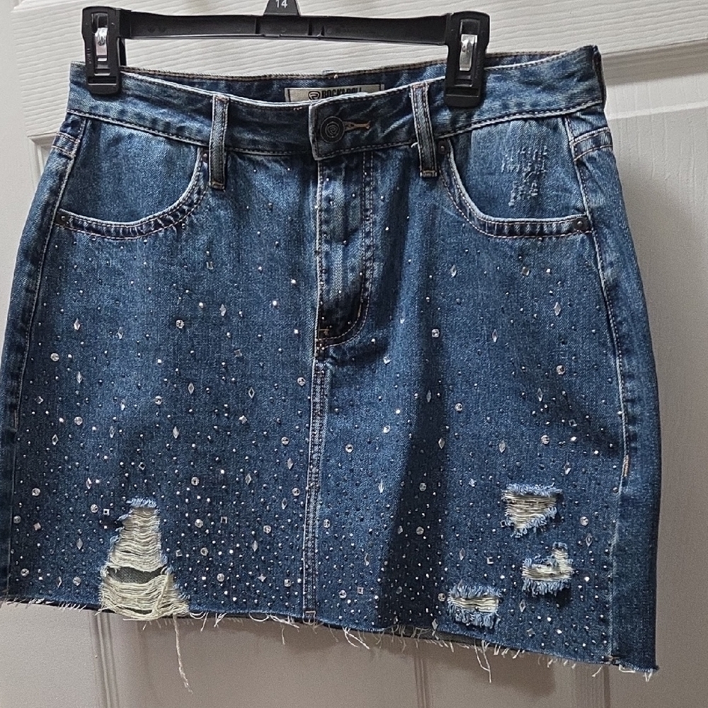 Stylish Embellished Denim Mini Skirt